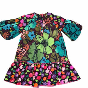 Girls Catimini Casual Dress Size 6 Brown Green Floral Boho Hippie Bell Sleeves